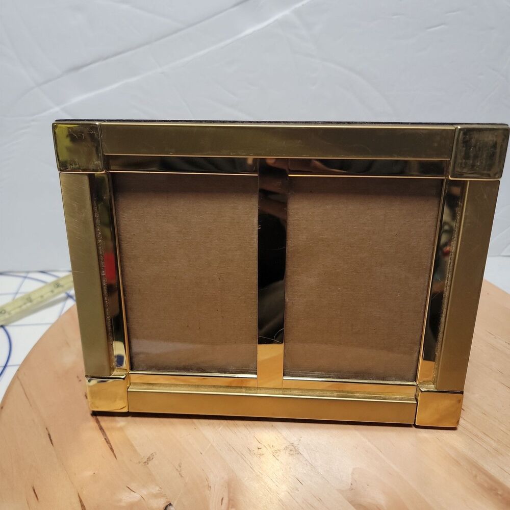 FETCO Brass Picture Frame Double 5x7 Photo Freestanding or Wall Mount